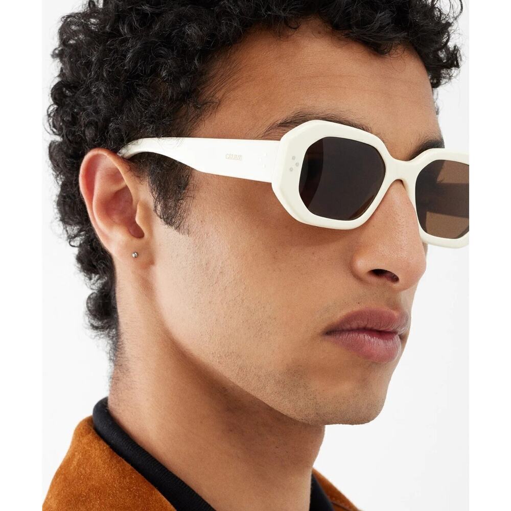 CELINE Unisex Square Oval Sunglasses White Ivory Dark Brown Lense CL40255I 25E - Picture 3 of 13